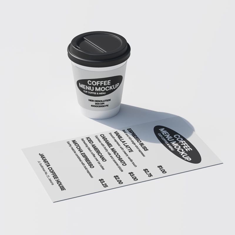 Coffee and Menu Mockup Template PSD