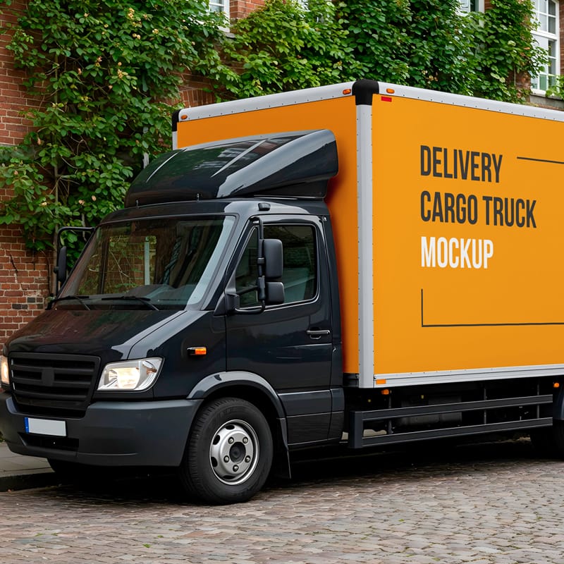 Delivery Cargo Truck Mockup Template PSD