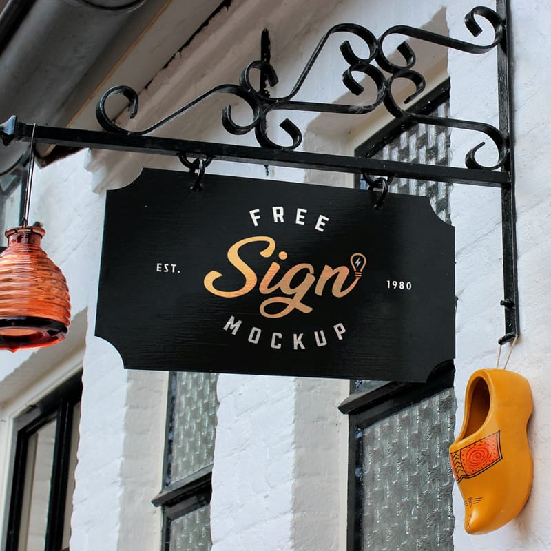 Dutch Restaurant Black Signboard Mockup PSD