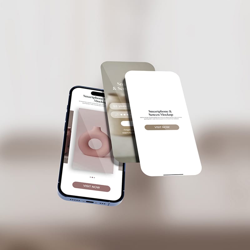 Floating iPhone and Screen Mockup PSD