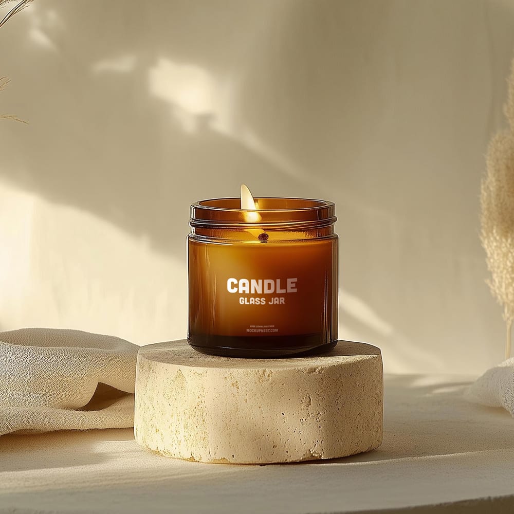 Free Amber Glass Candle Jar Mockup Template PSD
