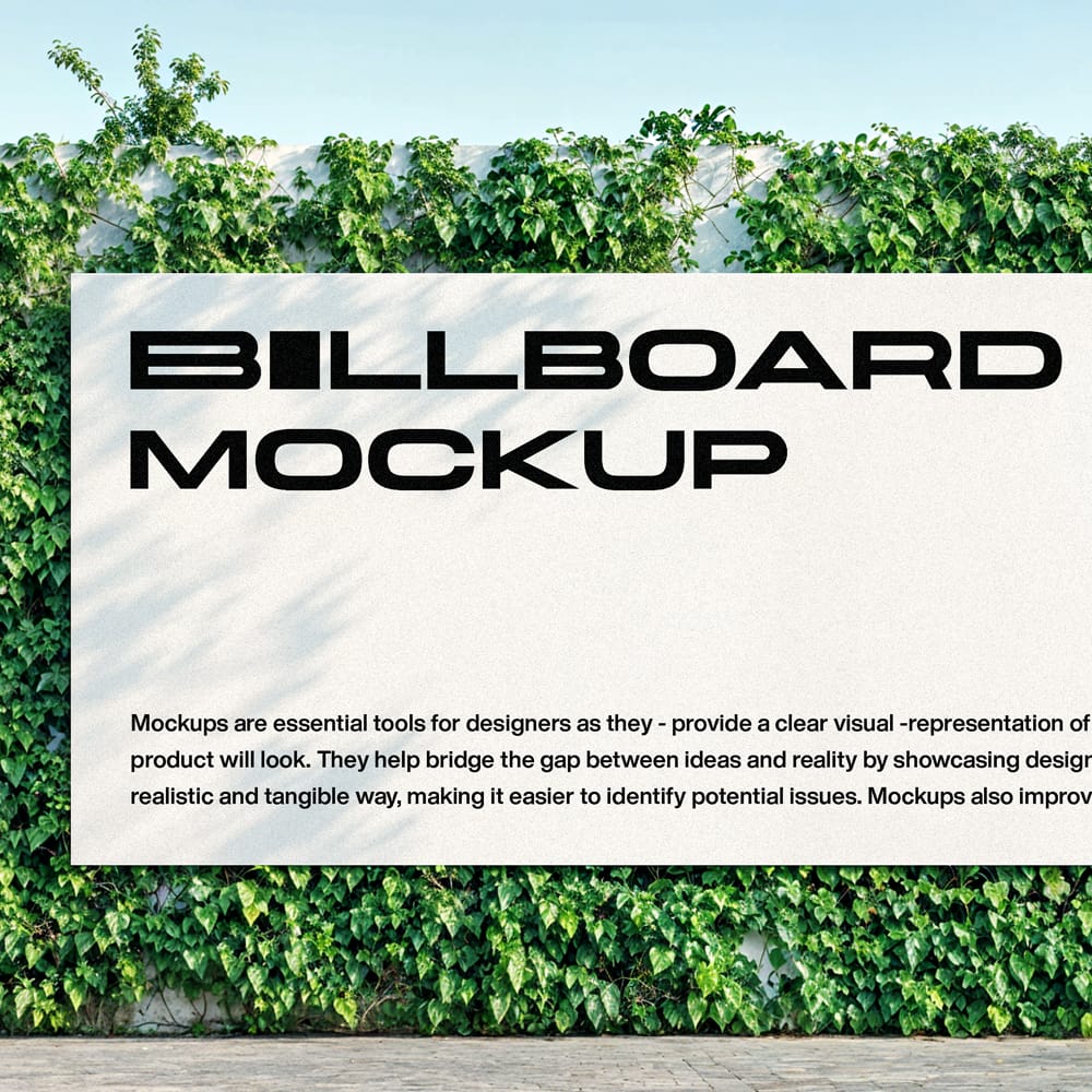 Free Billboard Mockup With Leaf on Wall PSD