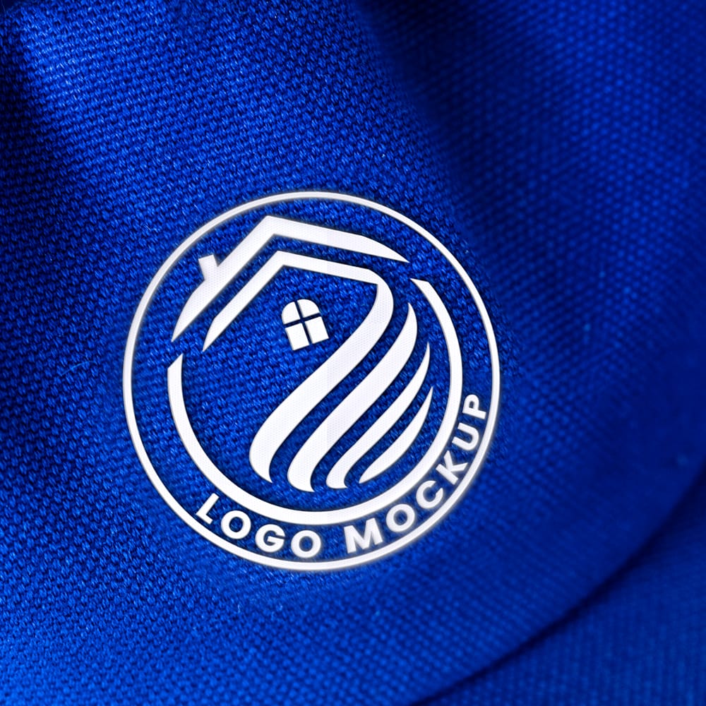 Free Blue and White Textile Logo Mockup PSD