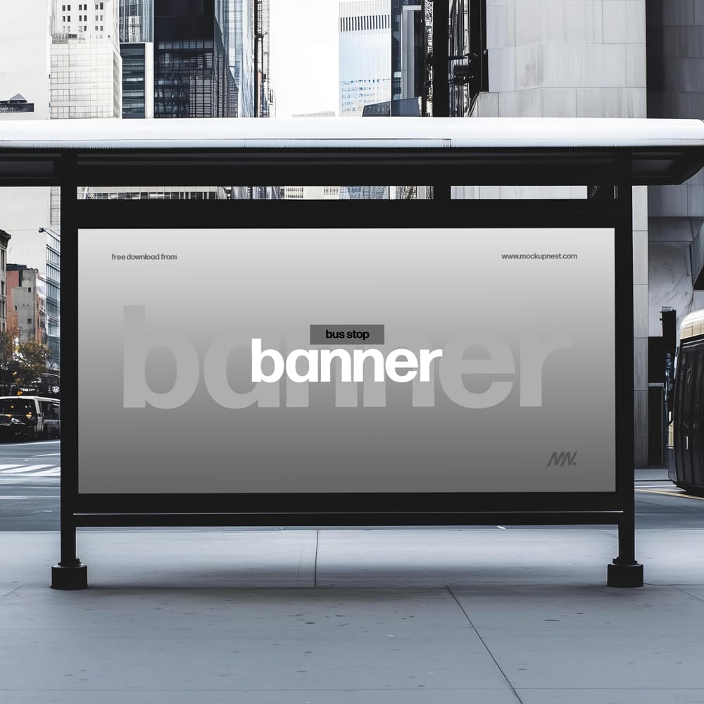 Free Bus Stop Banner Mockup PSD