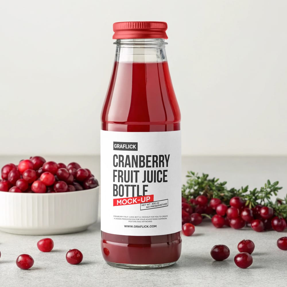 Free Cranberry Juice Bottle Mockup PSD