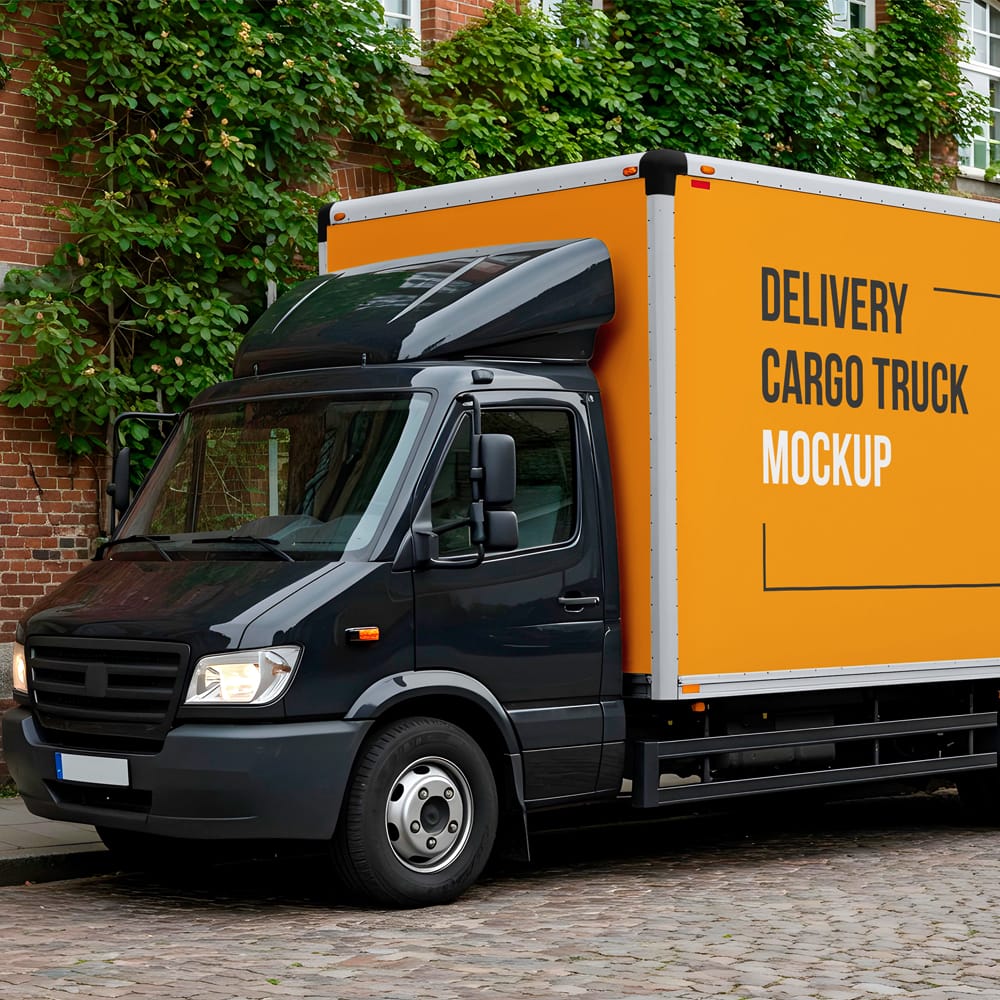 Free Delivery Cargo Truck Mockup Template PSD