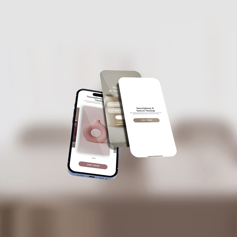 Free Floating iPhone and Screen Mockup PSD