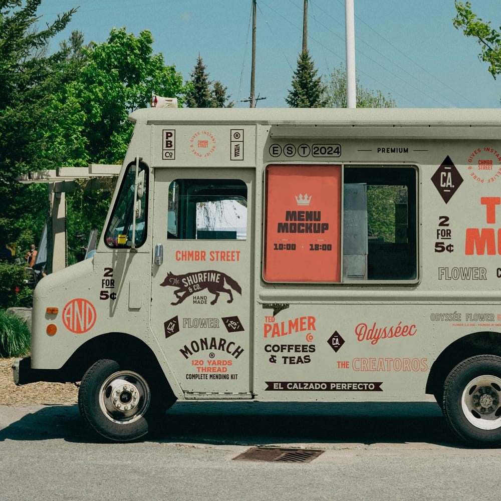 Free Front View Food Truck Mockup PSD