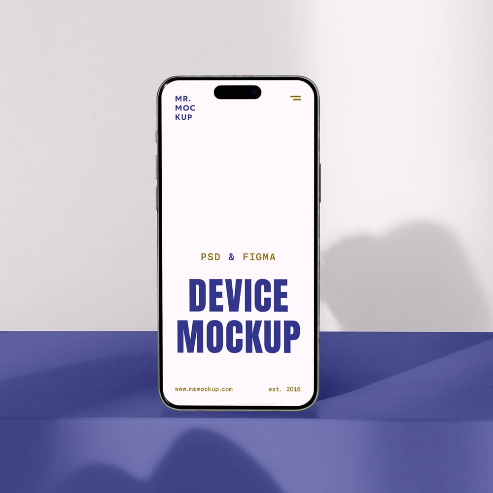 Free Front View Standing iPhone 16 Pro Mockup PSD