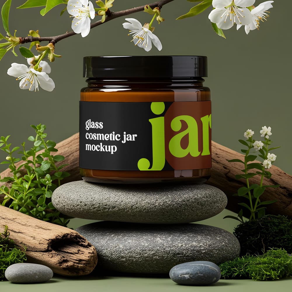 Free Glass Cosmetic Jar Mockup PSD