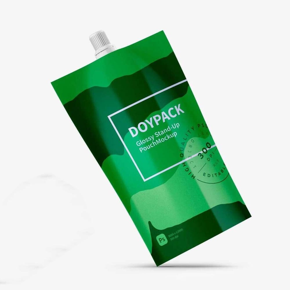 Free Glossy Doy-Pack With Side Cap Spout Mockup PSD