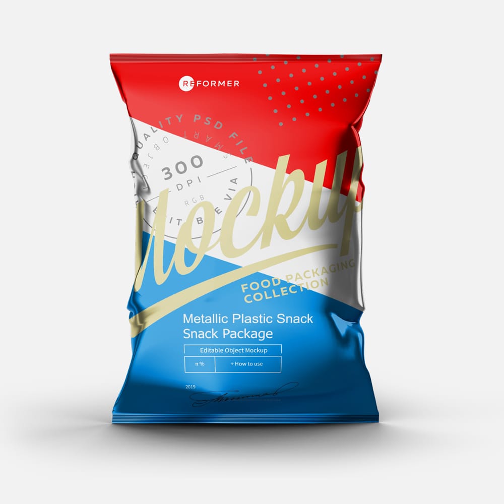 Free Metallic Plastic Snack Package Mockup PSD