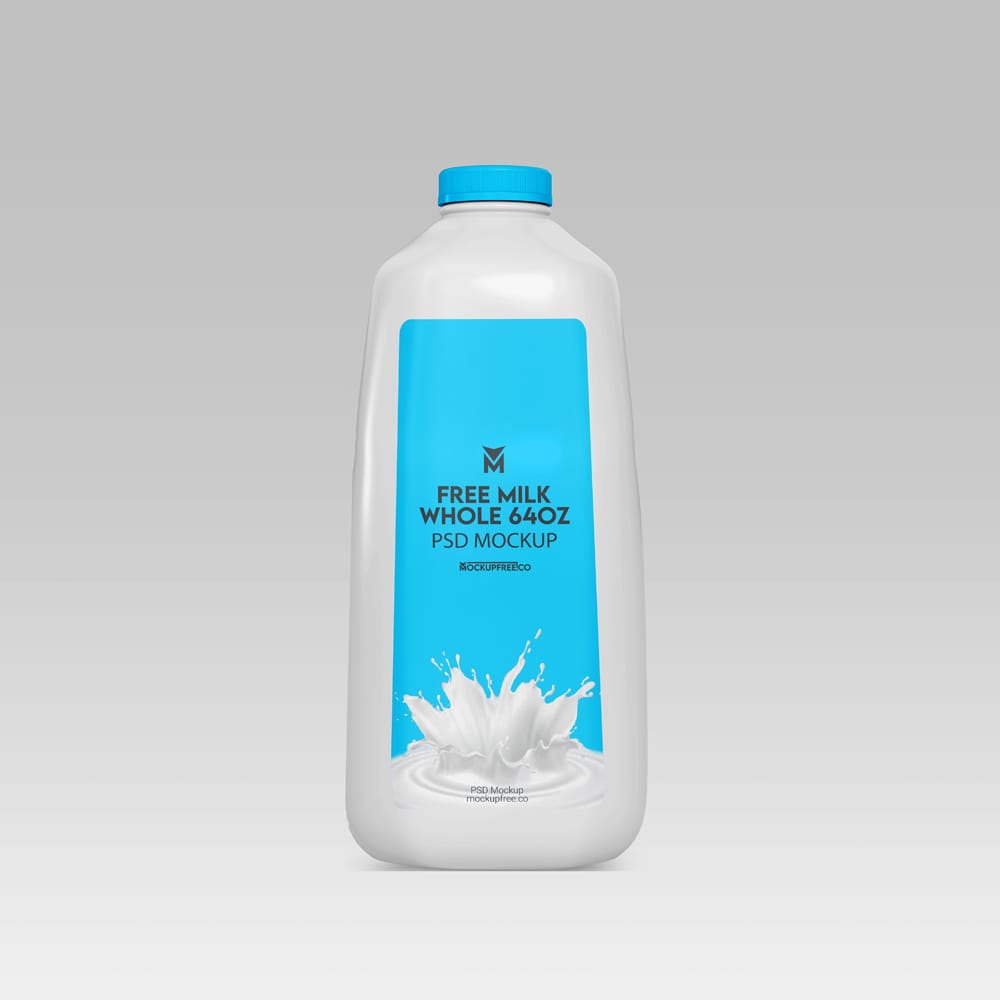Free Milk Whole 64oz Mockup PSD
