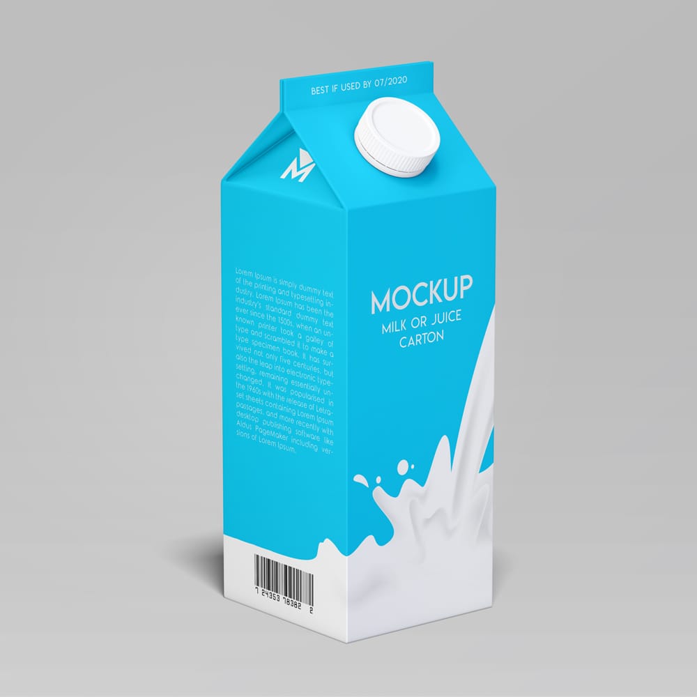 Free Milk or Juice Carton Mockup PSD