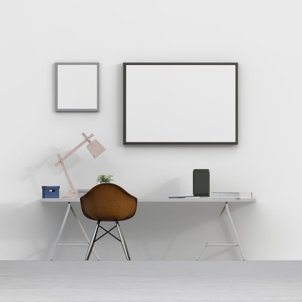 Free Office Desk and Frame Mockup Creator PSD