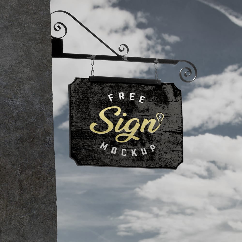 Free Old Corner Signboard Mockup PSD