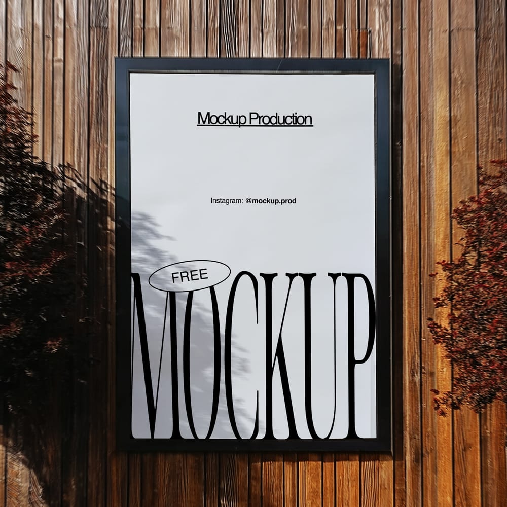 Free Outdoor Poster Mockup on Wooden Wall PSD