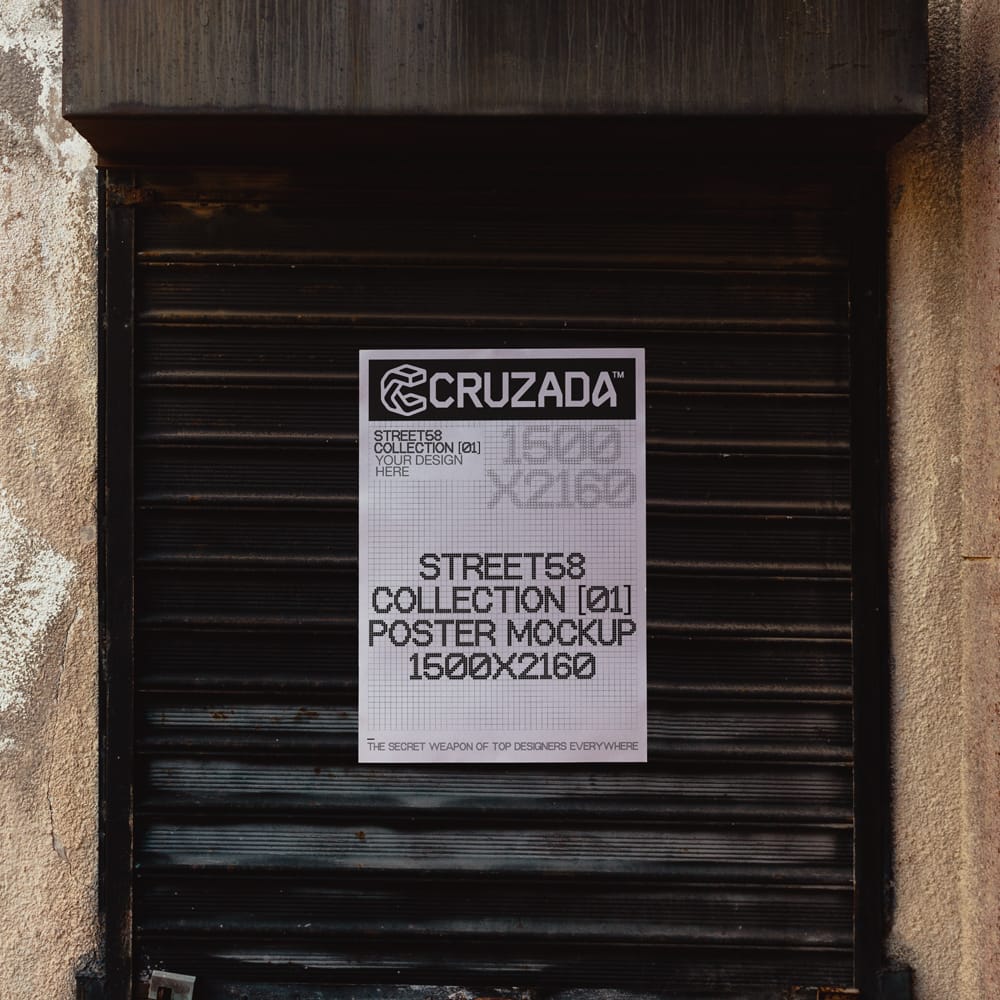 Free Poster On Metal Roller Shutter Mockup PSD