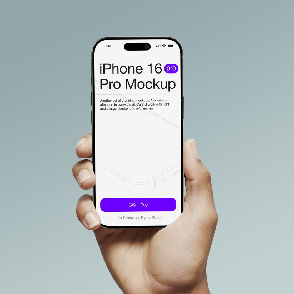 Free Realistic iPhone 16 Pro in Hand Mockup PSD