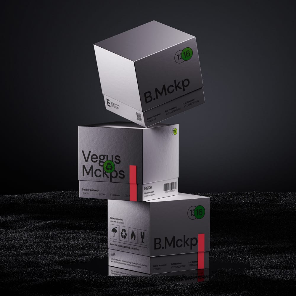 Free Sleek Metallic Box Package Mockup PSD