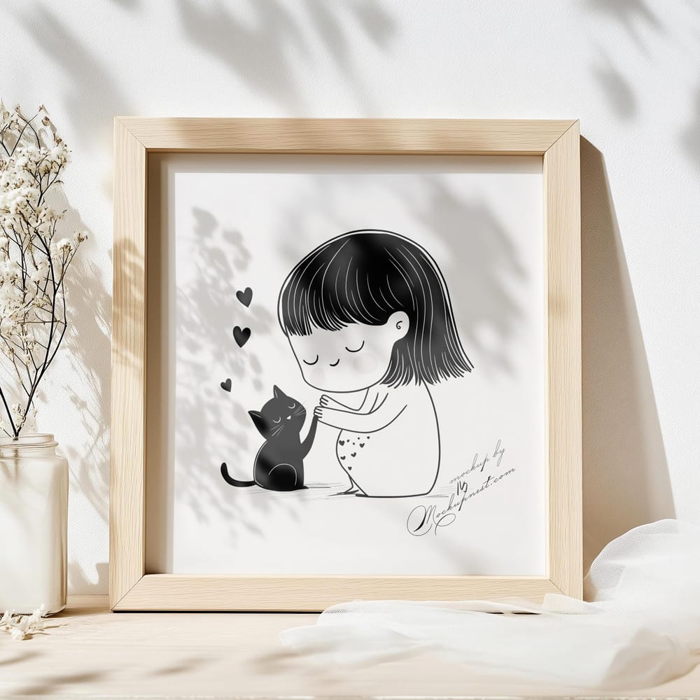 Free Small Wooden Square Photo Frame Mockup PSD