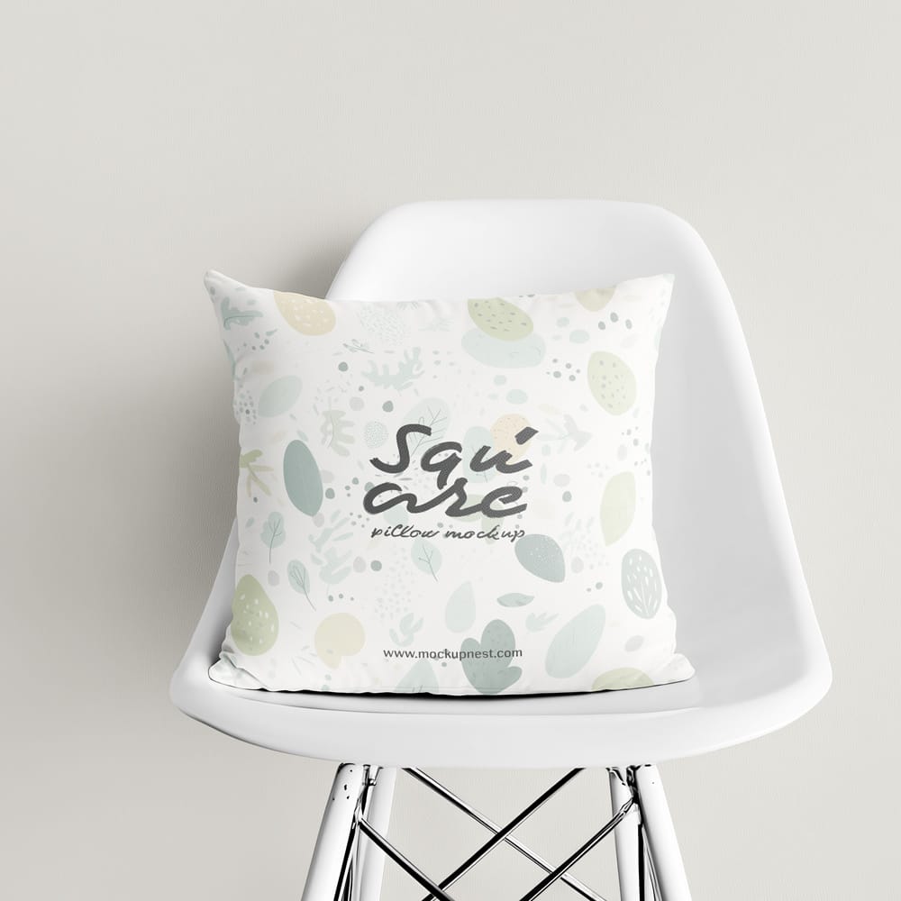 Free Square Pillow Mockup On Chair PSD