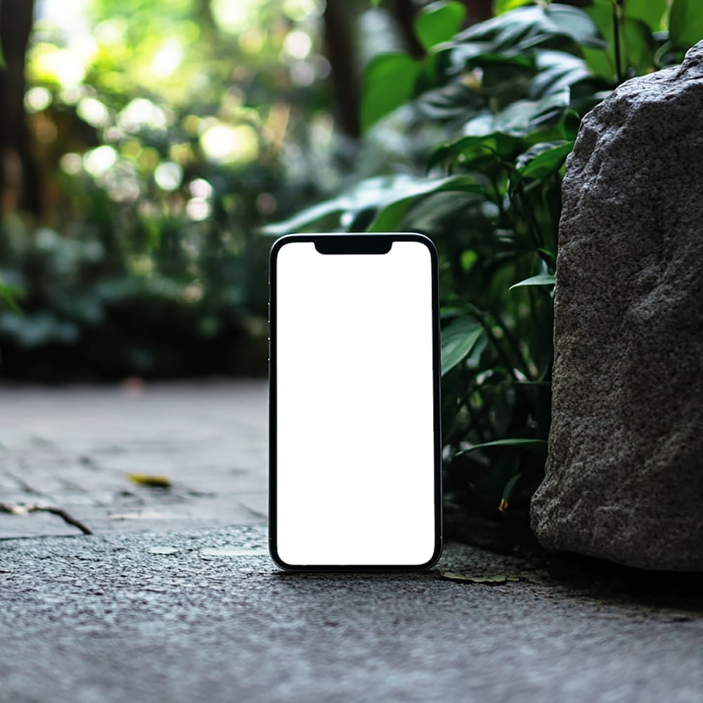Free Standing Outside Smartphone Mockup PSD