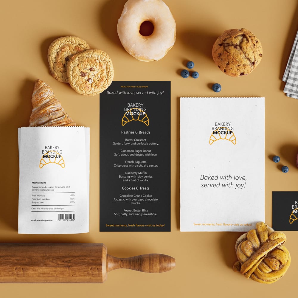 Free Sweet Bakery Branding Mockup PSD