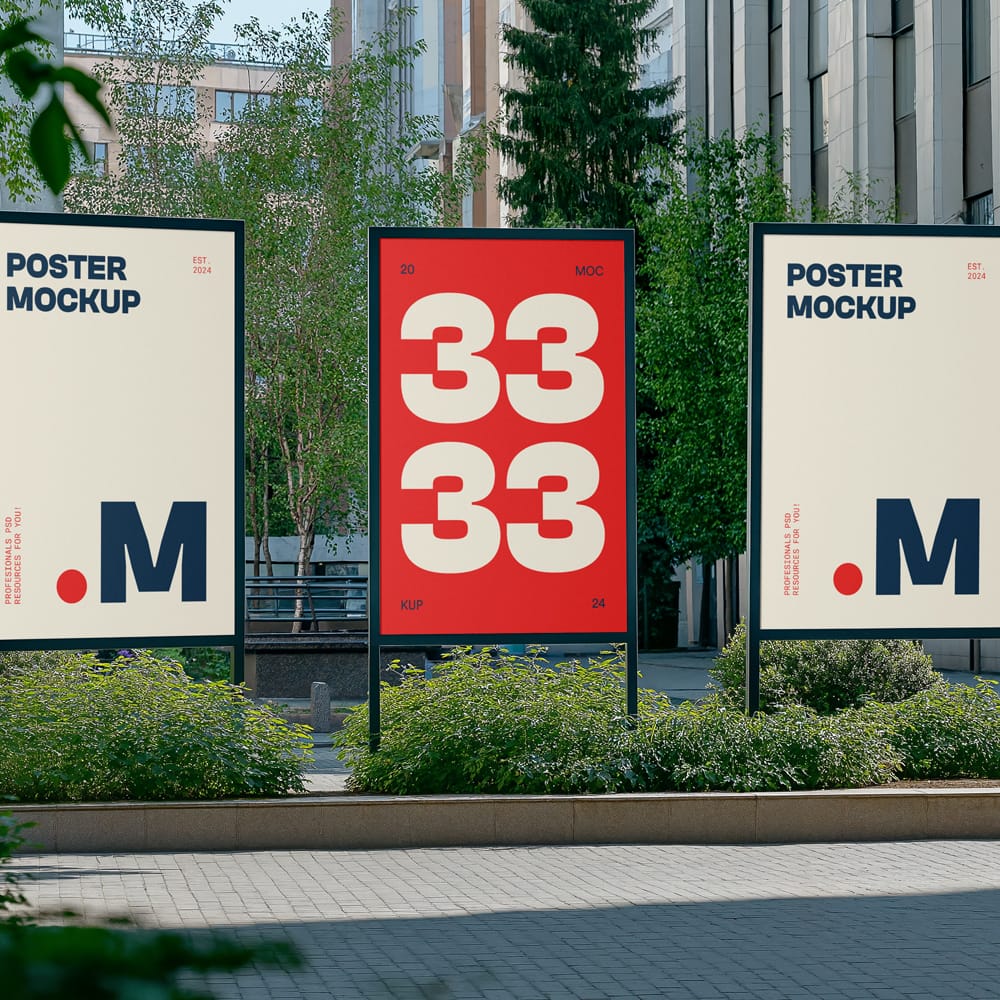 Free Three Posters in the Big City Mockup PSD