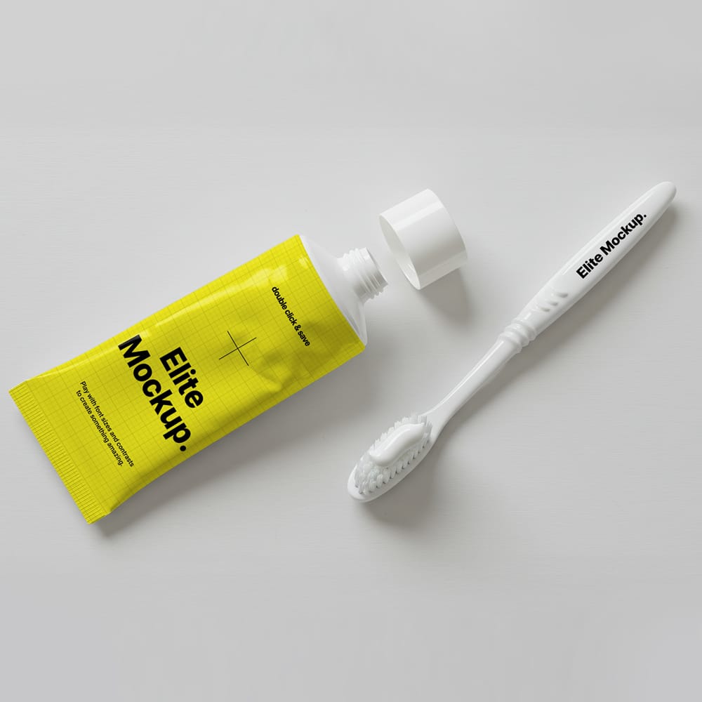 Free Toothpaste Tube and Toothbrush Mockup PSD