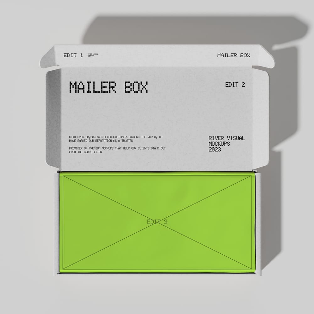 Free Top View Opened Mailer Box Mockup PSD