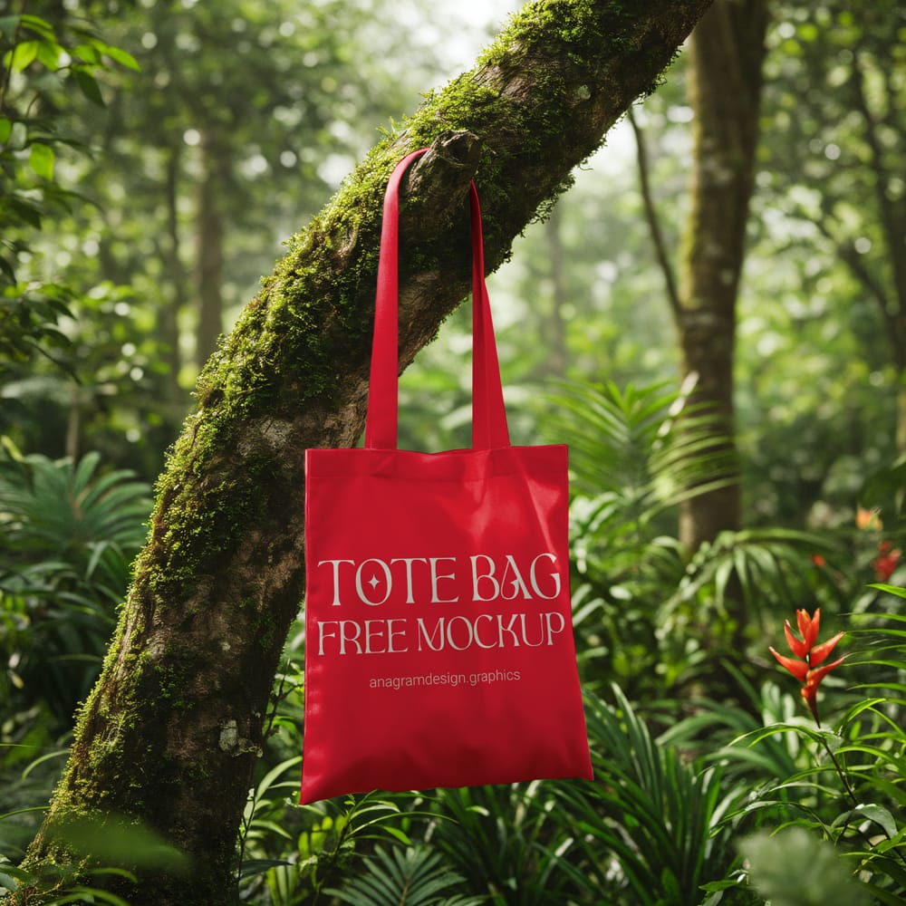 Free Tote Bag Mockup in the Forest PSD