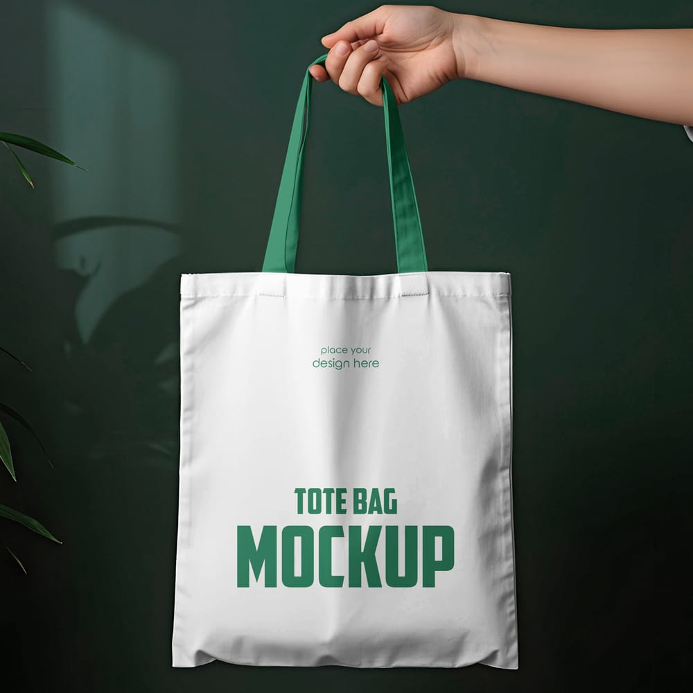 Free Tote Bag in Hand of a Girl Mockup PSD