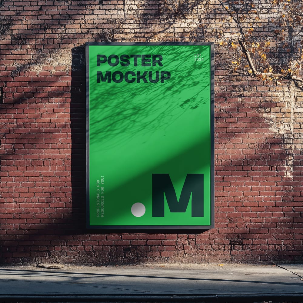 Free Vertical Billboard on the Brick Wall Mockup PSD