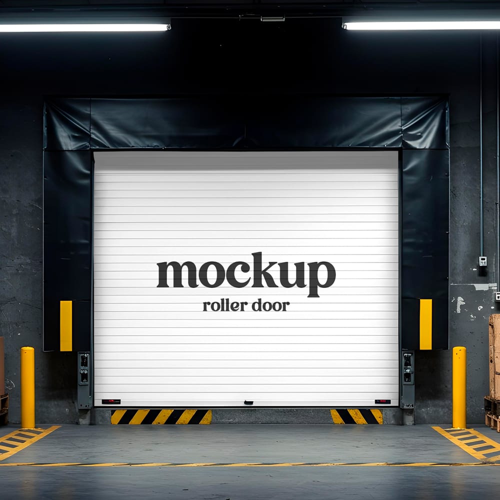 Free Warehouse Roller Door Mockup PSD