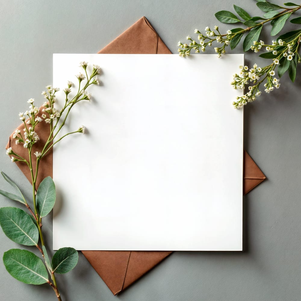 Free Wedding Invitation Mockup with Greenery PSD