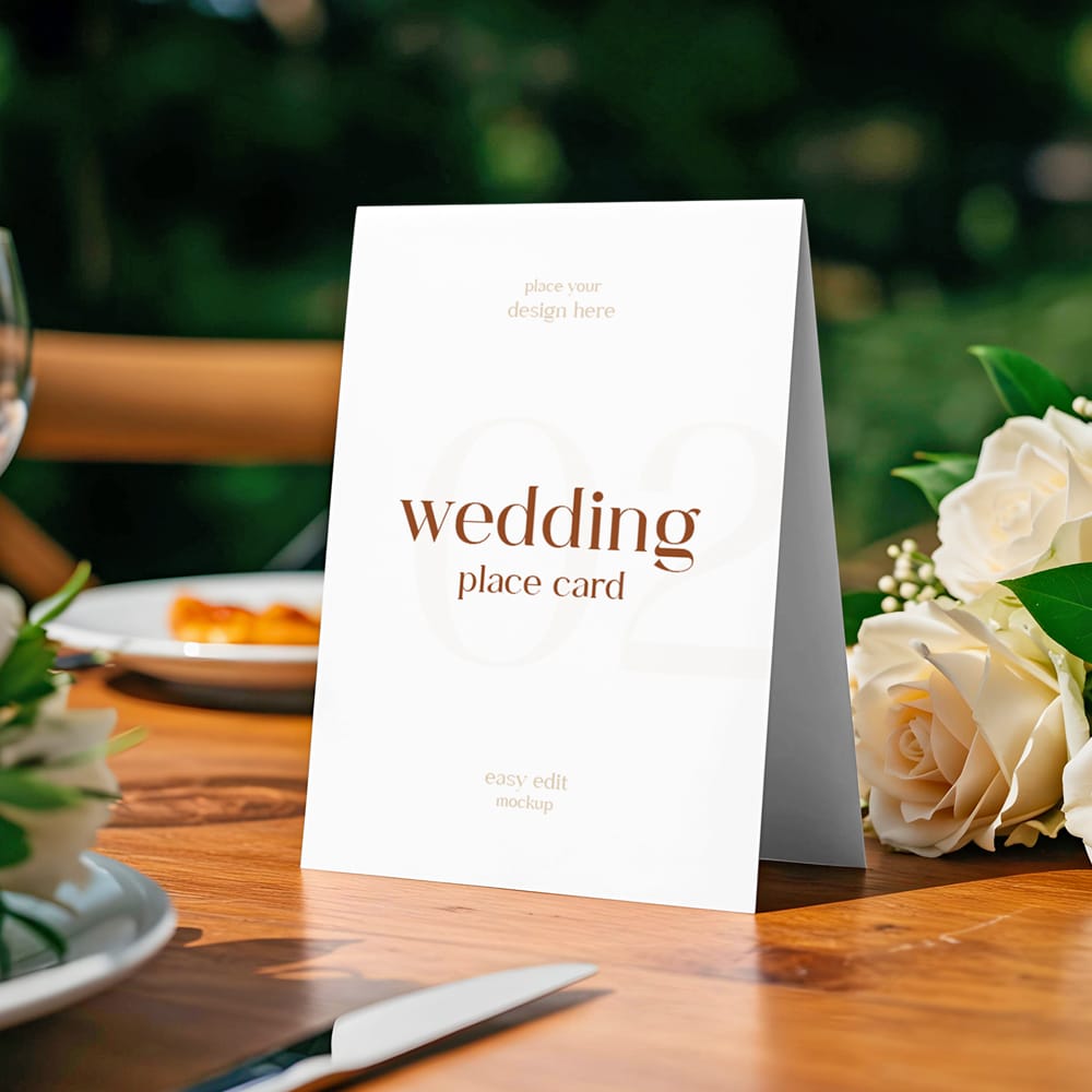 Free Wedding Place Card on Table Mockup PSD