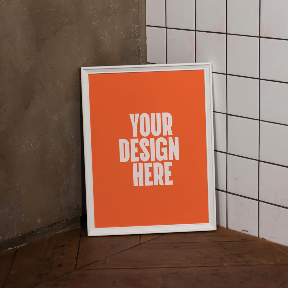 Free White Frame on Floor Mockup PSD