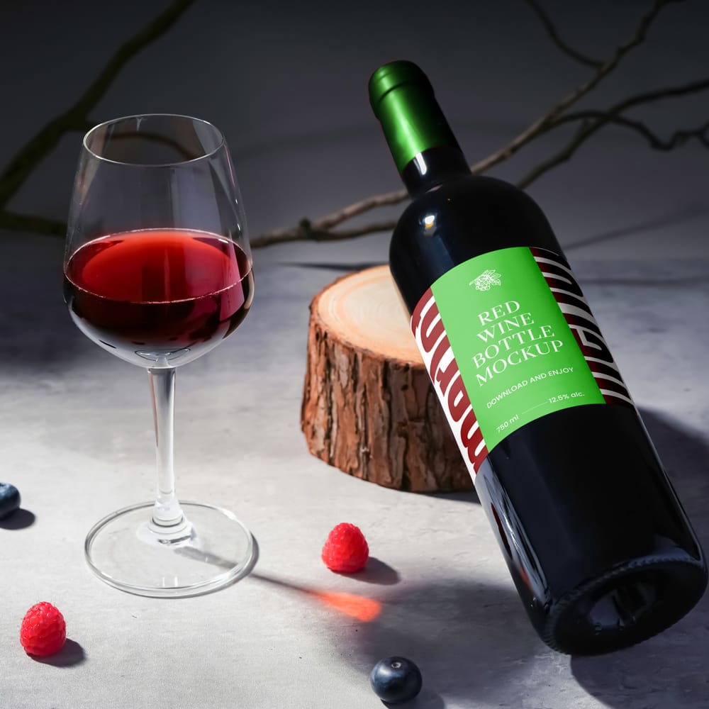 Free Wine Bottle on Wood Mockup PSD