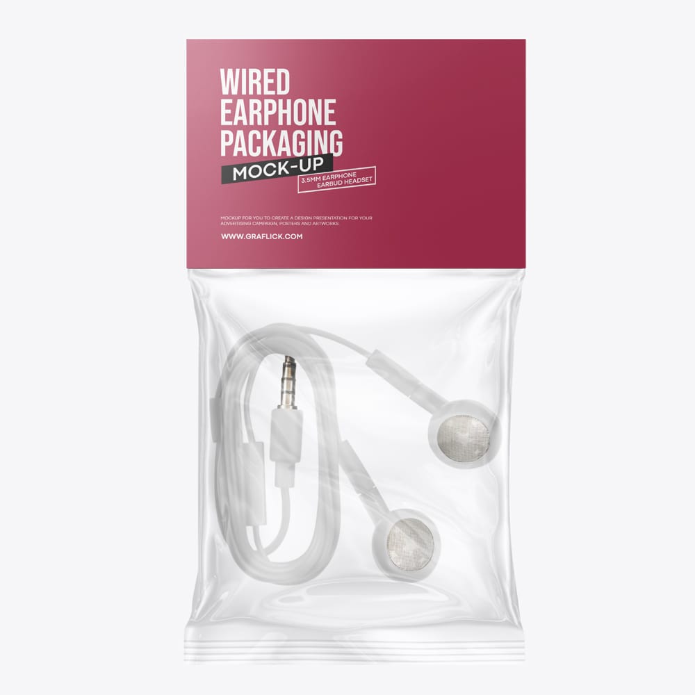 Free Wired Earphone Packaging Mockup PSD