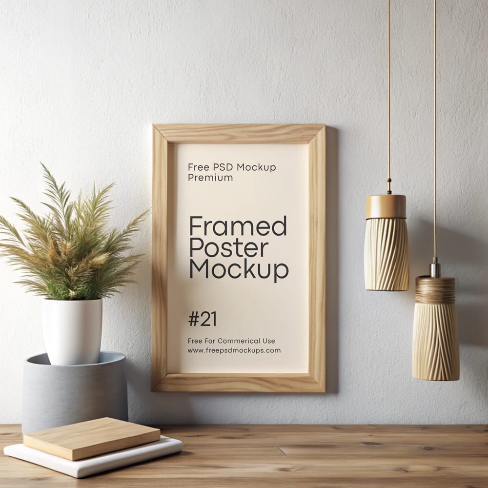 Free Wooden Portrait Poster Frame Mockup PSD