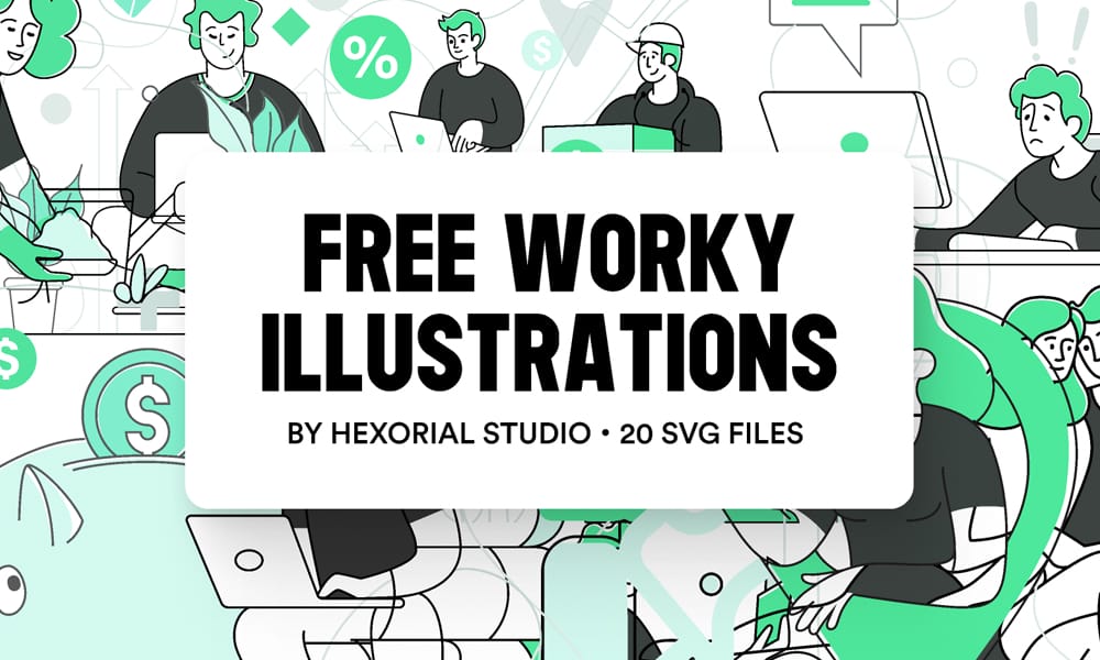 Free Worky by Hexorial Studio — office and remote work scenes, HR and hiring visuals