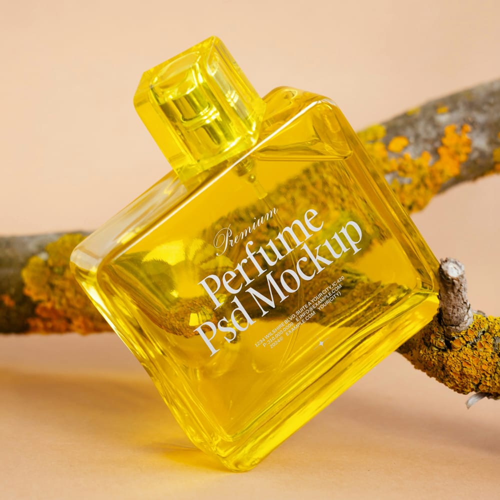 Free Yellow Glass Perfume Bottle Mockup PSD