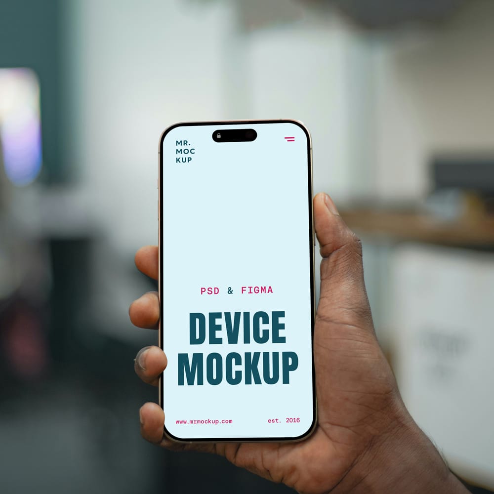 Free iPhone 16 Pro in Hand Mockup PSD