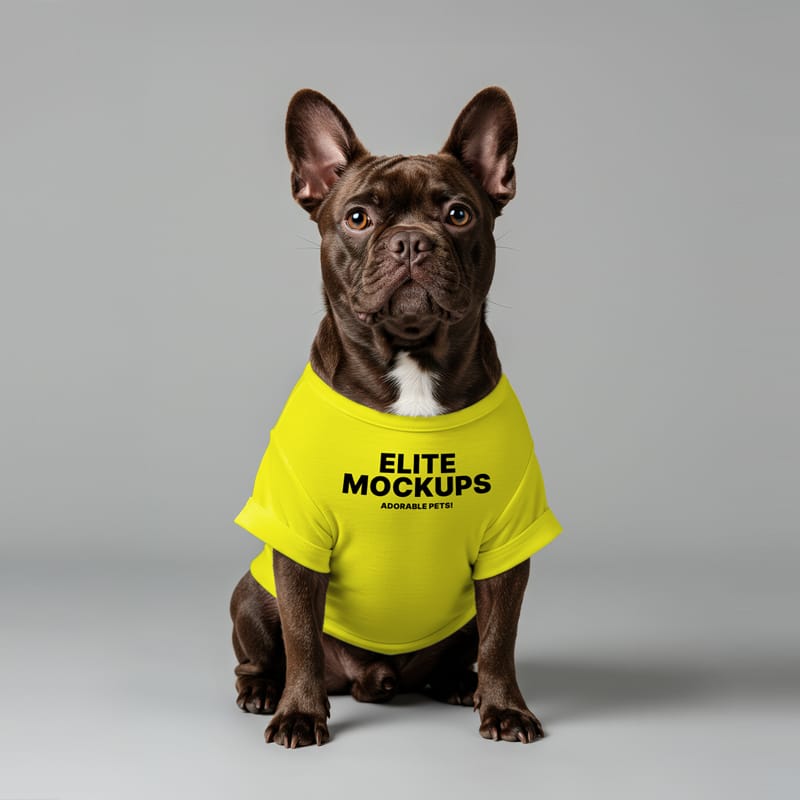 French Bulldog in Yellow T-Shirt Mockup PSD