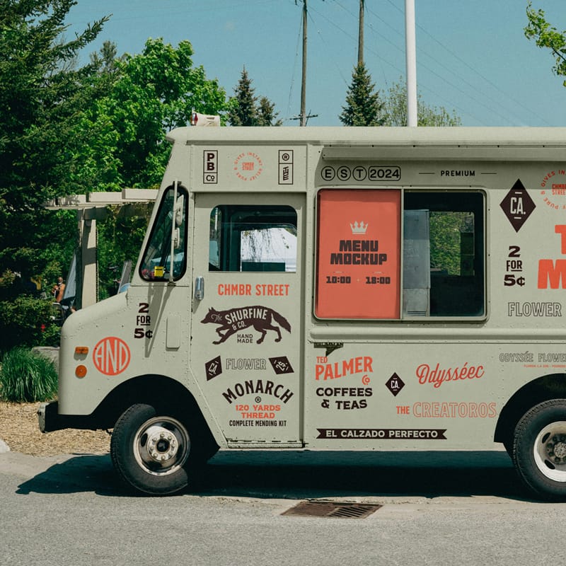 Front View Food Truck Mockup PSD