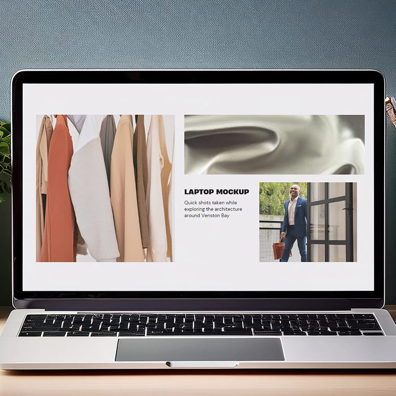 Front View Laptop Mockup with Office Vibe PSD