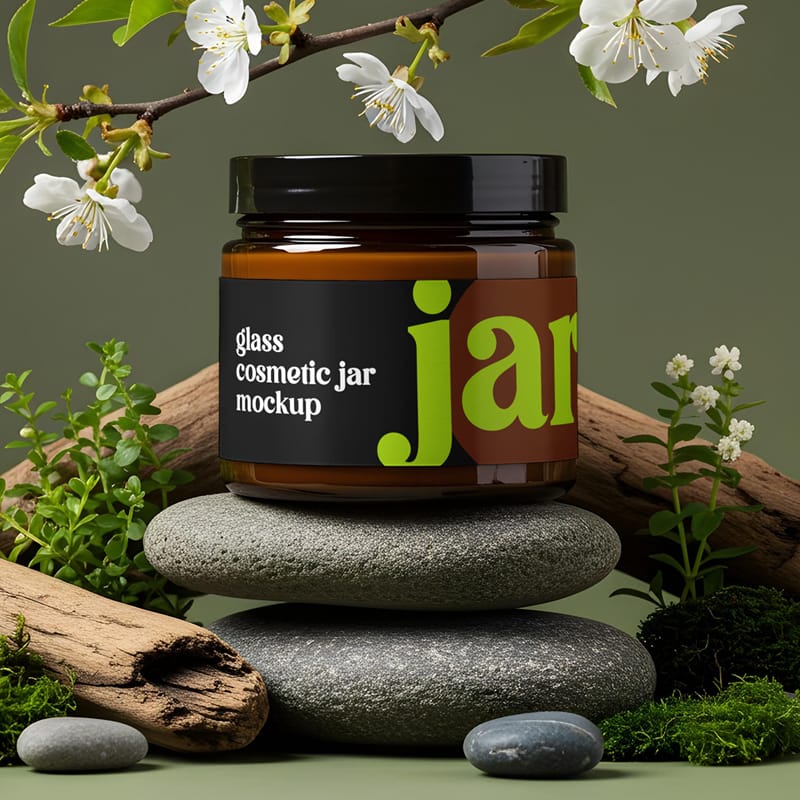 Glass Cosmetic Jar Mockup PSD