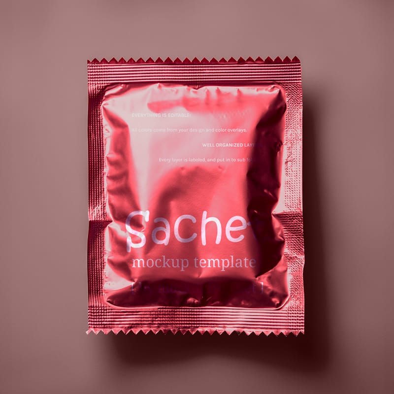 Glossy Aluminum Foil Sachet Mockup PSD
