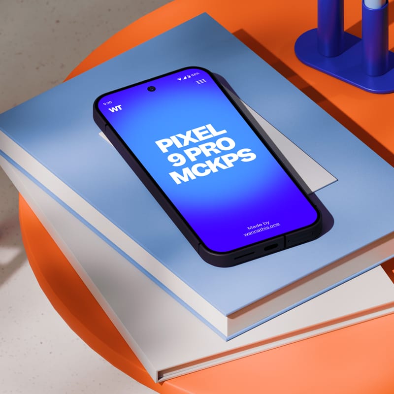 Google Pixel Phone Mockup on Books PSD